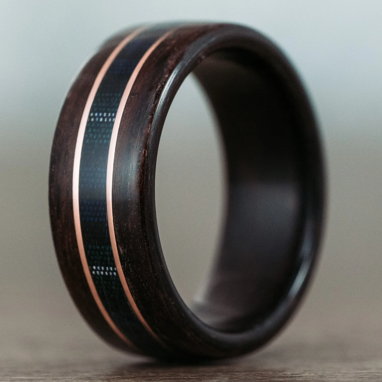 The Campbell Tartan | Men's Rosewood Wedding Band with Tartan & Dual Metal Inlays