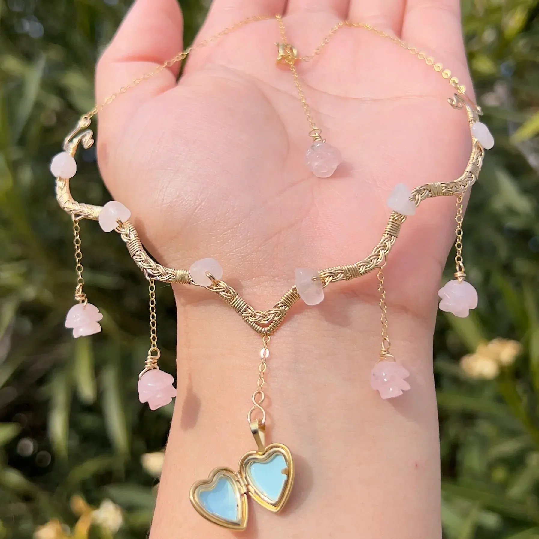 The Eternal Astraea Lovers Locket Rose Quartz 14K Yellow Gold ✵