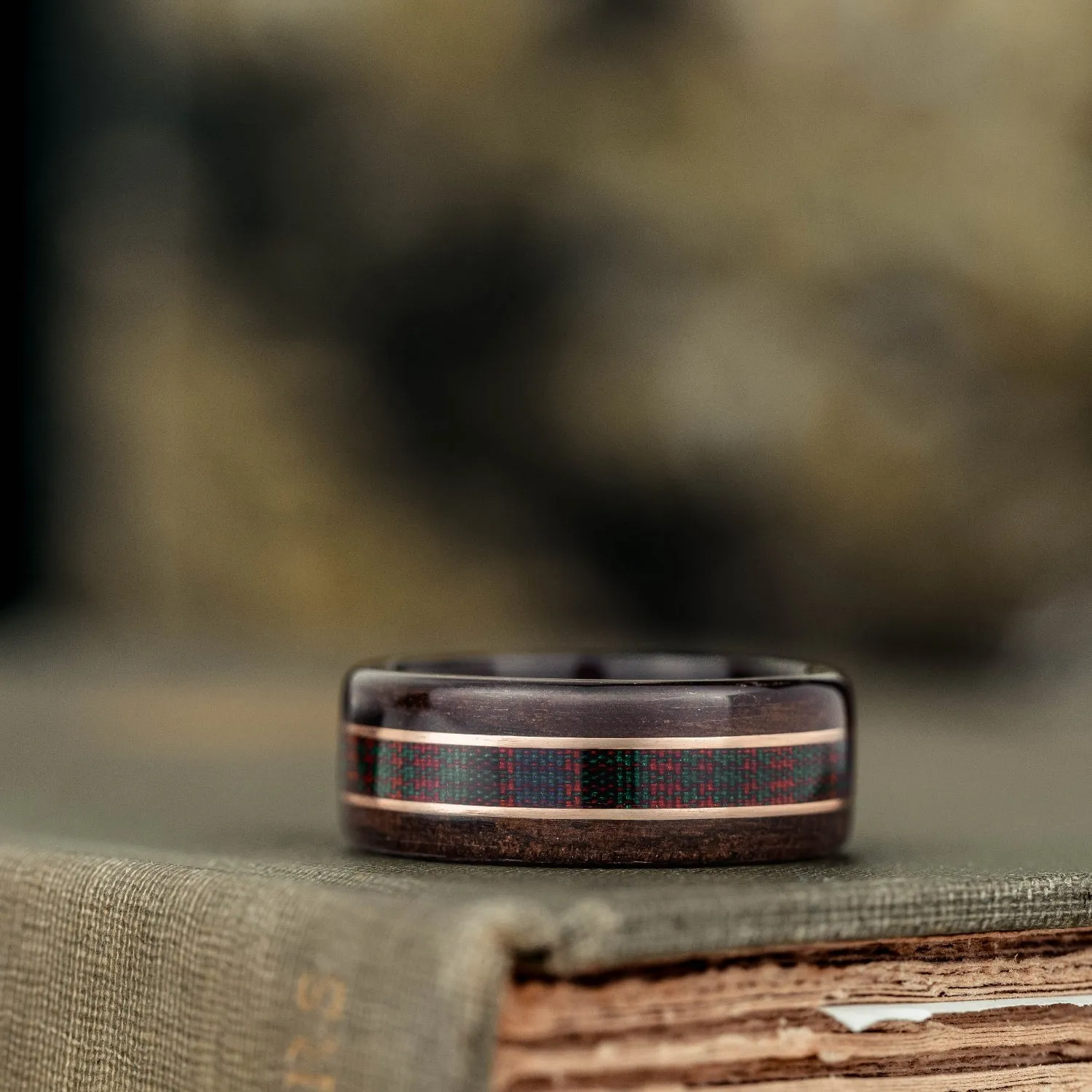 The MacDonald Tartan | Men's Rosewood Wedding Band with Tartan & Dual Metal Inlays