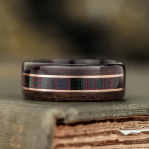 The MacDonald Tartan | Men's Rosewood Wedding Band with Tartan & Dual Metal Inlays