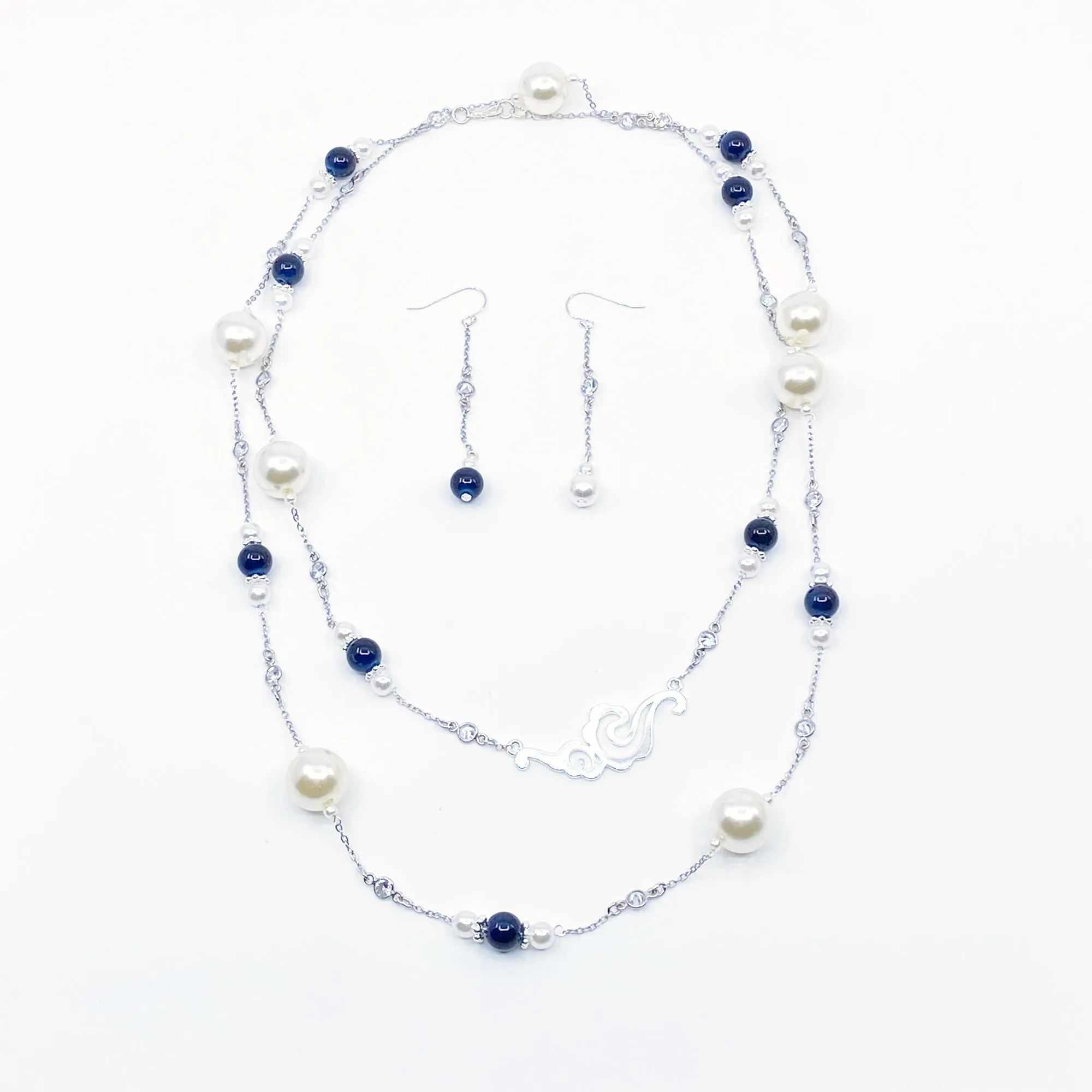 The Nine Blue Agate and Pearl Long Necklace