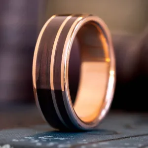 The Rosewood | Men's Gold Wedding Band with Rosewood