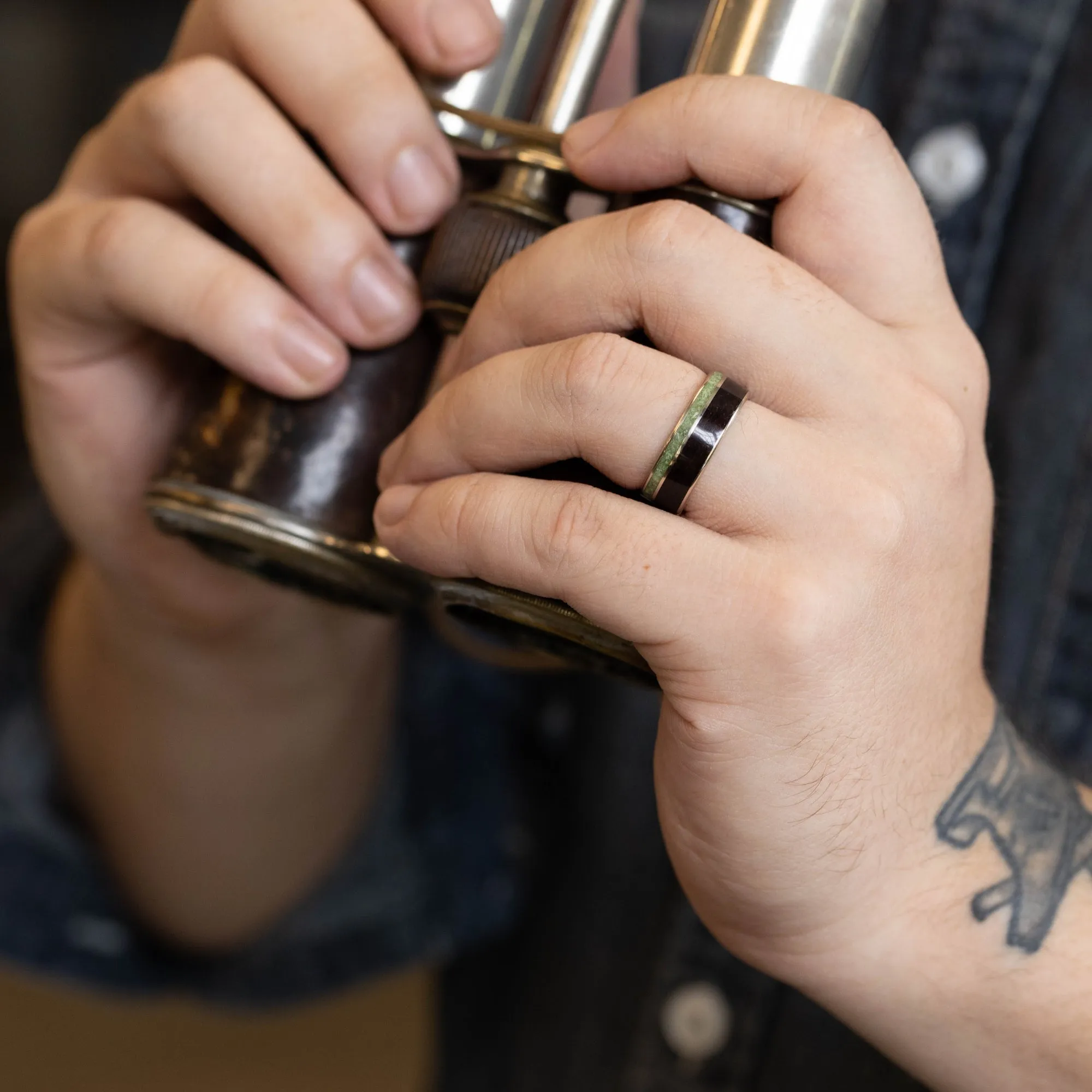 The Sage in Gold | Men's Gold Wedding Band with Rosewood & Imperial Diopside