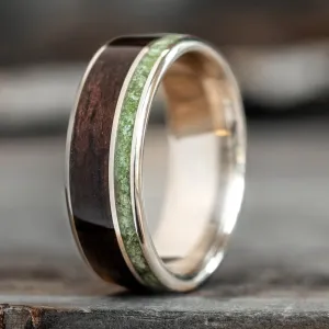 The Sage in Gold | Men's Gold Wedding Band with Rosewood & Imperial Diopside