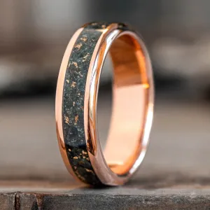 The Shenandoah | Men's Gold Moss Agate Wedding Band with Gold Flakes