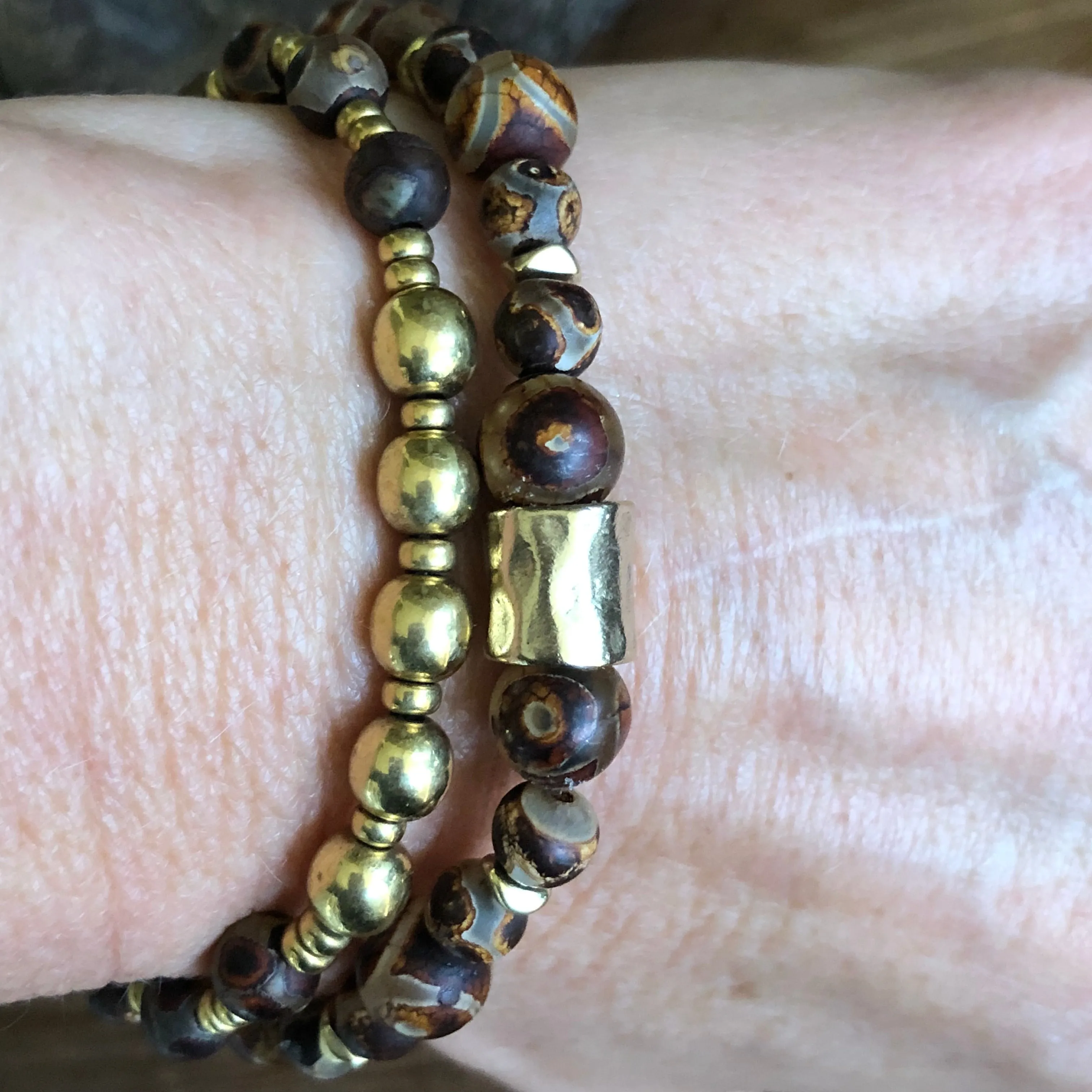 Tibetan Agate Double Stack Bracelet