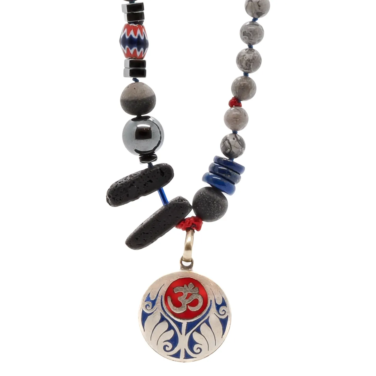 Tibetan Agate Om Beaded Necklace