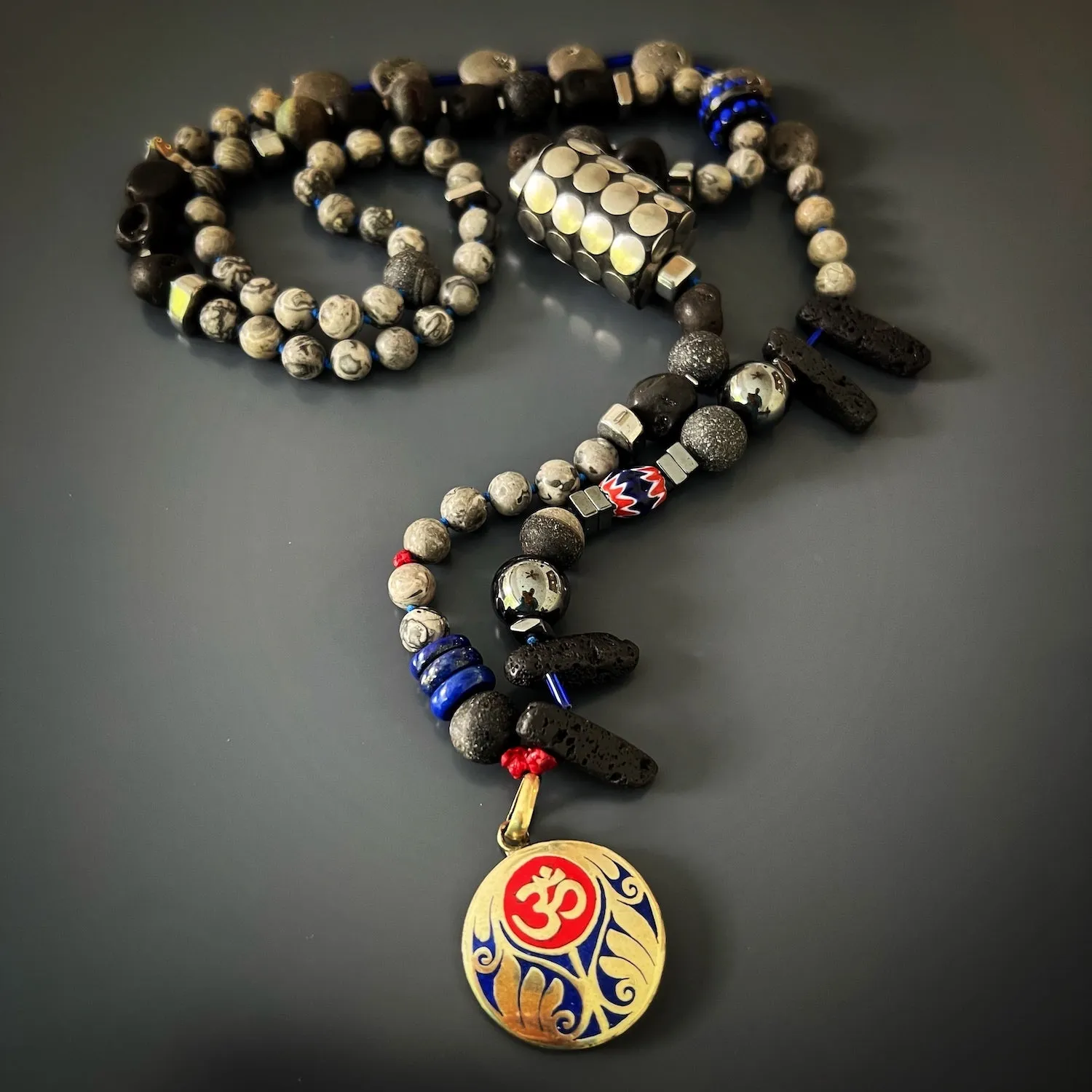 Tibetan Agate Om Beaded Necklace