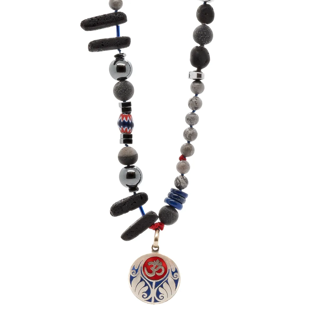 Tibetan Agate Om Beaded Necklace