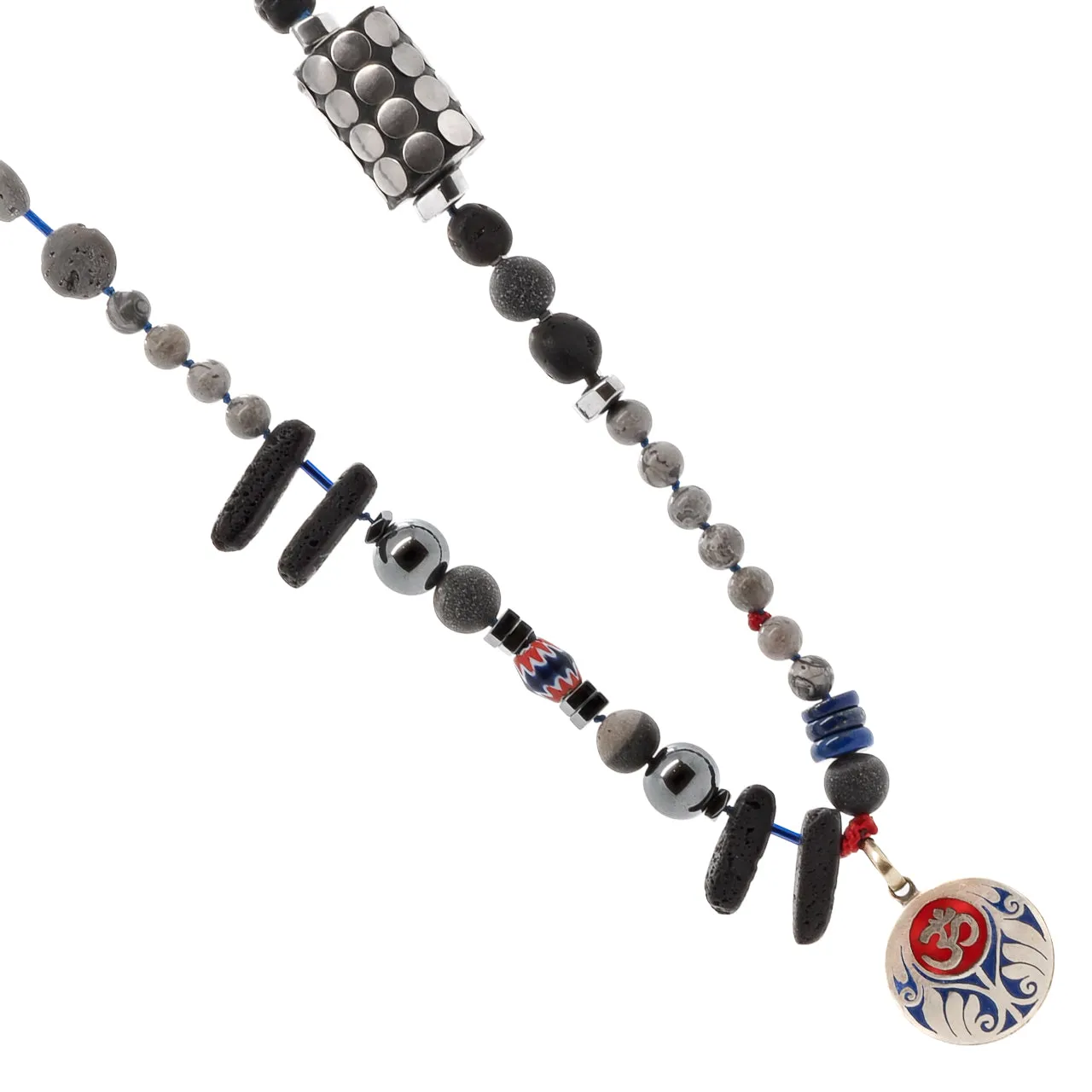Tibetan Agate Om Beaded Necklace