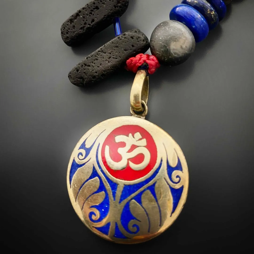 Tibetan Agate Om Beaded Necklace