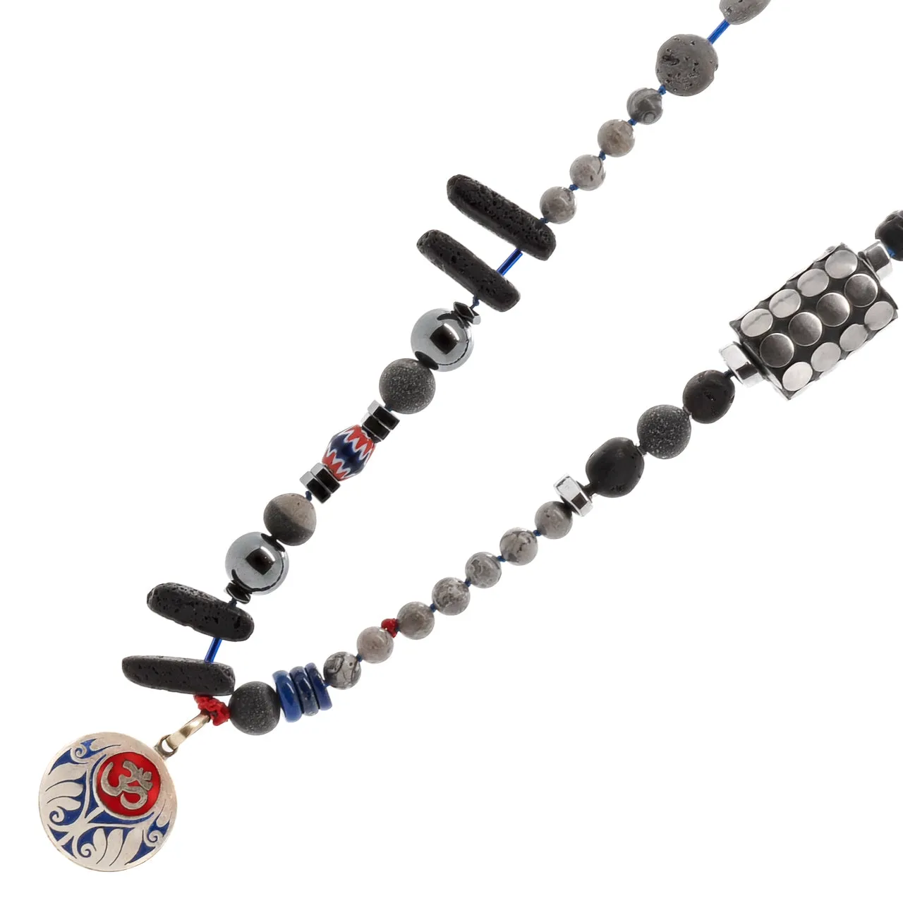 Tibetan Agate Om Beaded Necklace