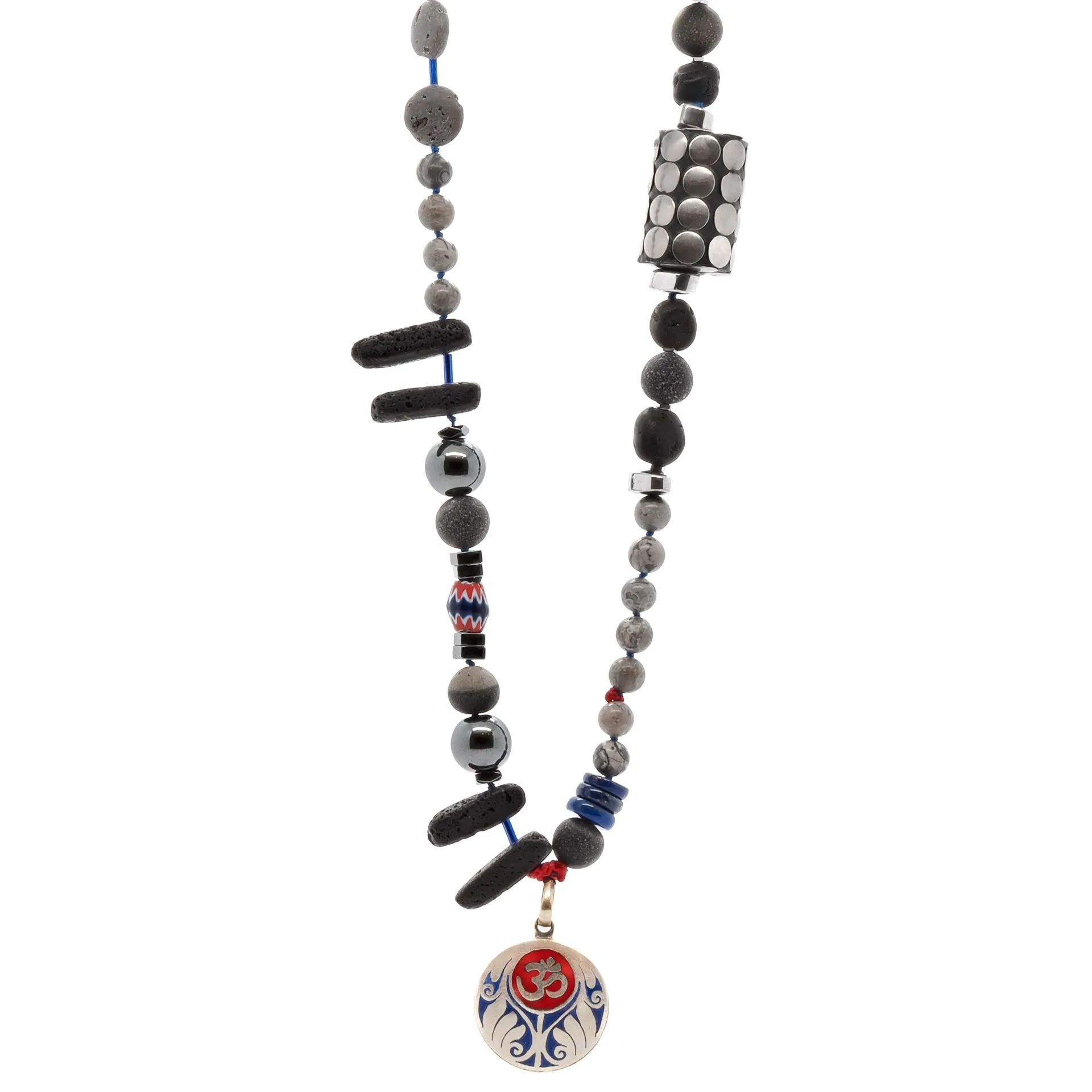 Tibetan Agate Om Beaded Necklace