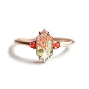 Trendolla 14K Gold Diamond Moss Agate And Red CZ Diamond Ring Set