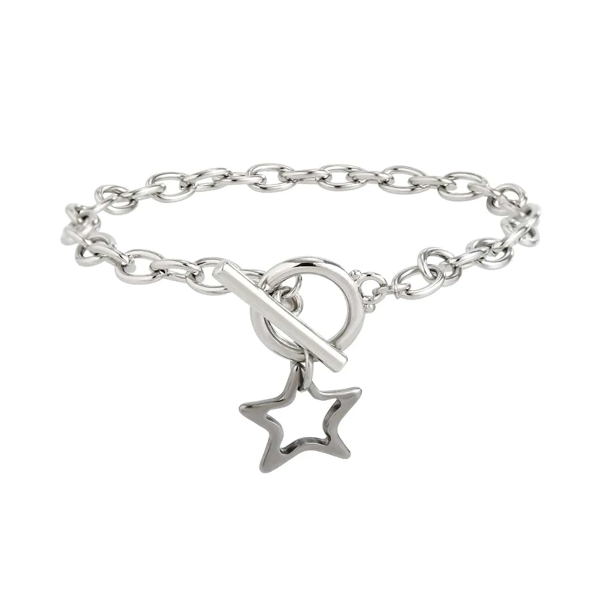 Trendy Toggle Clasp Hollow Star Pendant Cable Chain Necklace Bracelet Set