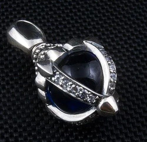 Tribal Blue Stone Blossom 925 Sterling Silver Gothic Pendant