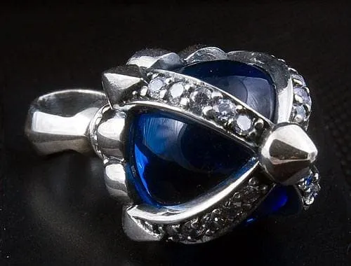 Tribal Blue Stone Blossom 925 Sterling Silver Gothic Pendant