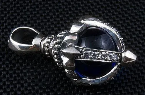 Tribal Blue Stone Blossom 925 Sterling Silver Gothic Pendant