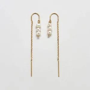 Triple Pearl Drop Threader Earrings