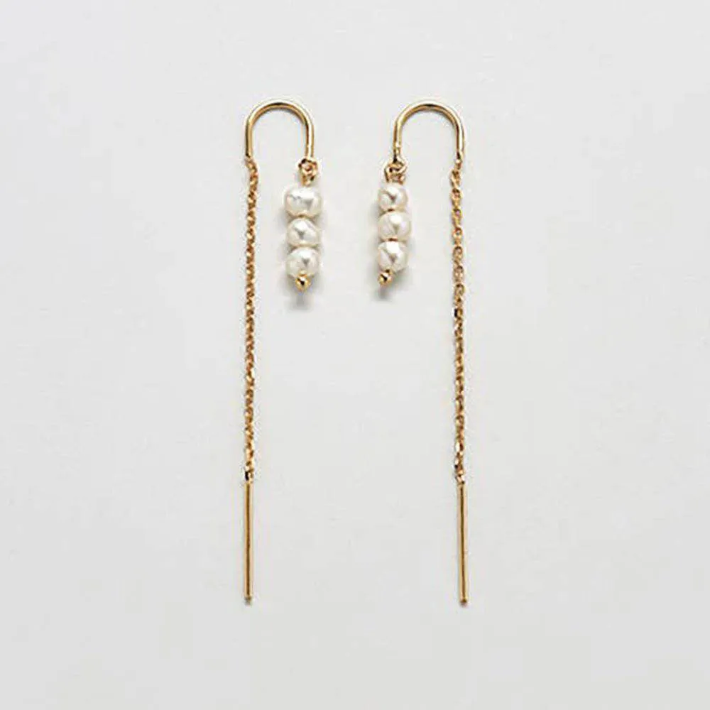Triple Pearl Drop Threader Earrings