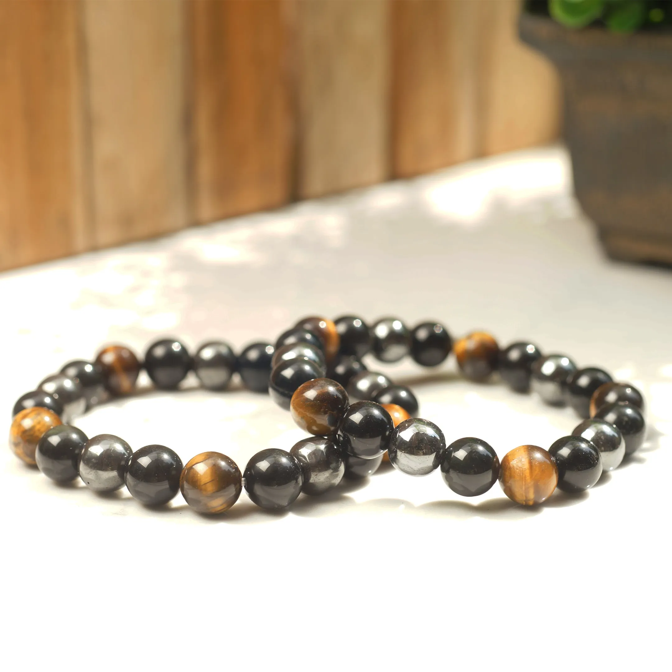Triple Protection Bracelet - For Protection & Success- Bring Luck And Prosperity - Hematite - Black Obsidian - Tiger Eye - Stone Bracelet