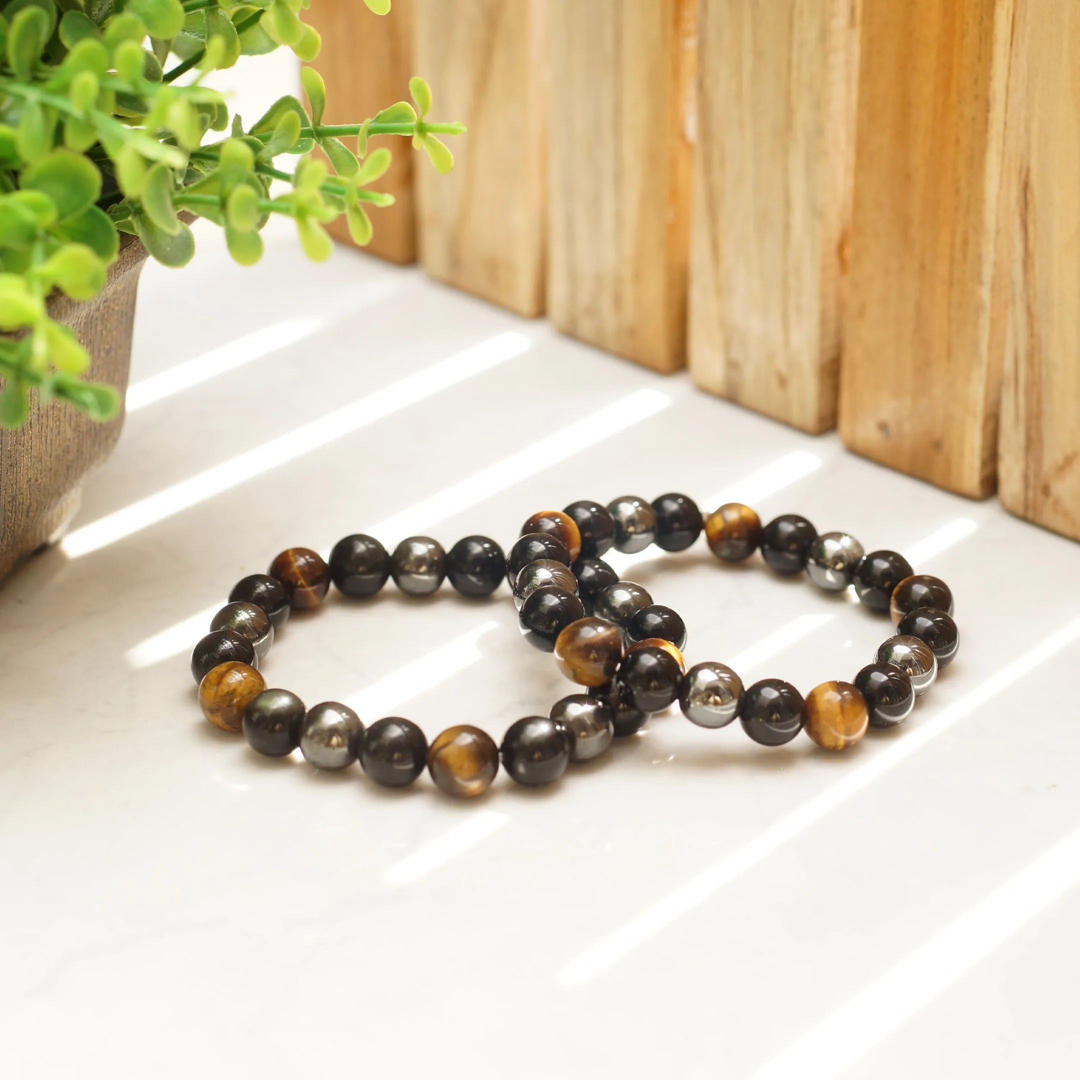 Triple Protection Bracelet - For Protection & Success- Bring Luck And Prosperity - Hematite - Black Obsidian - Tiger Eye - Stone Bracelet