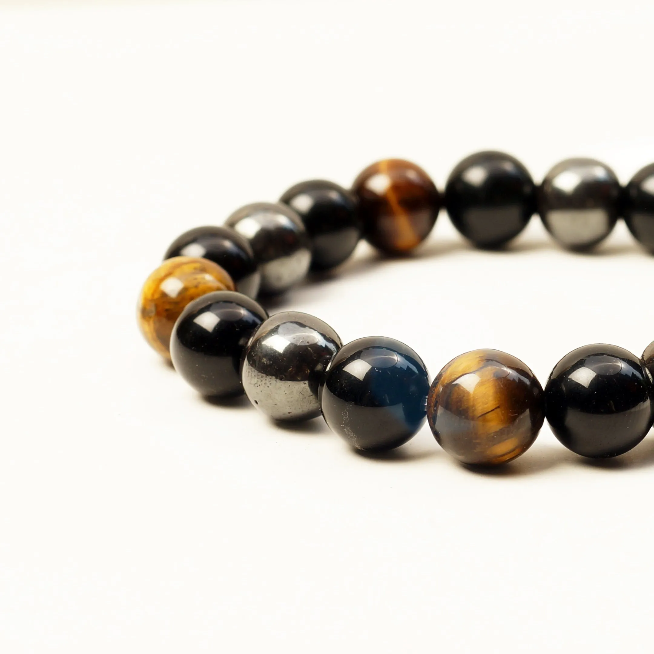 Triple Protection Bracelet - For Protection & Success- Bring Luck And Prosperity - Hematite - Black Obsidian - Tiger Eye - Stone Bracelet