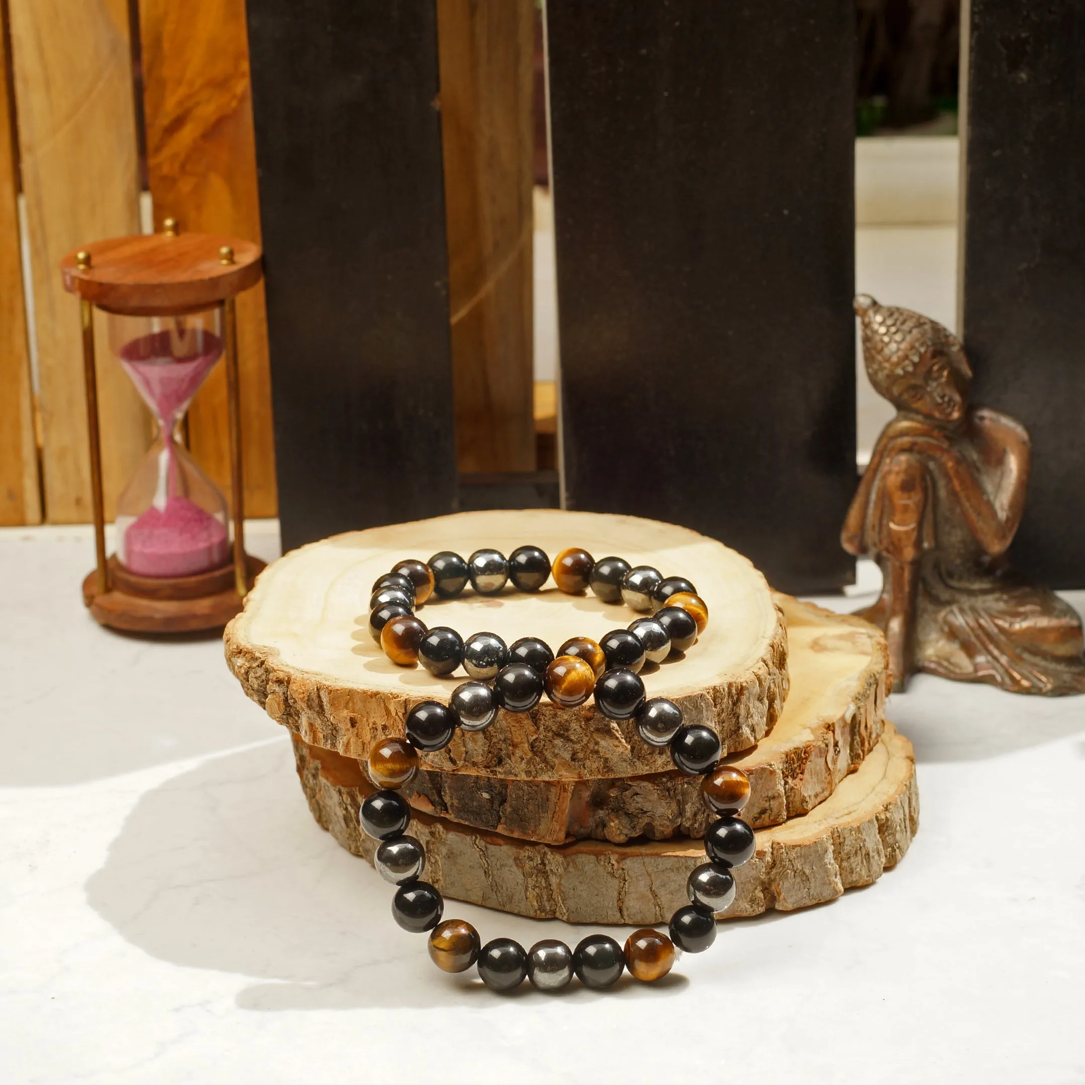 Triple Protection Bracelet - For Protection & Success- Bring Luck And Prosperity - Hematite - Black Obsidian - Tiger Eye - Stone Bracelet