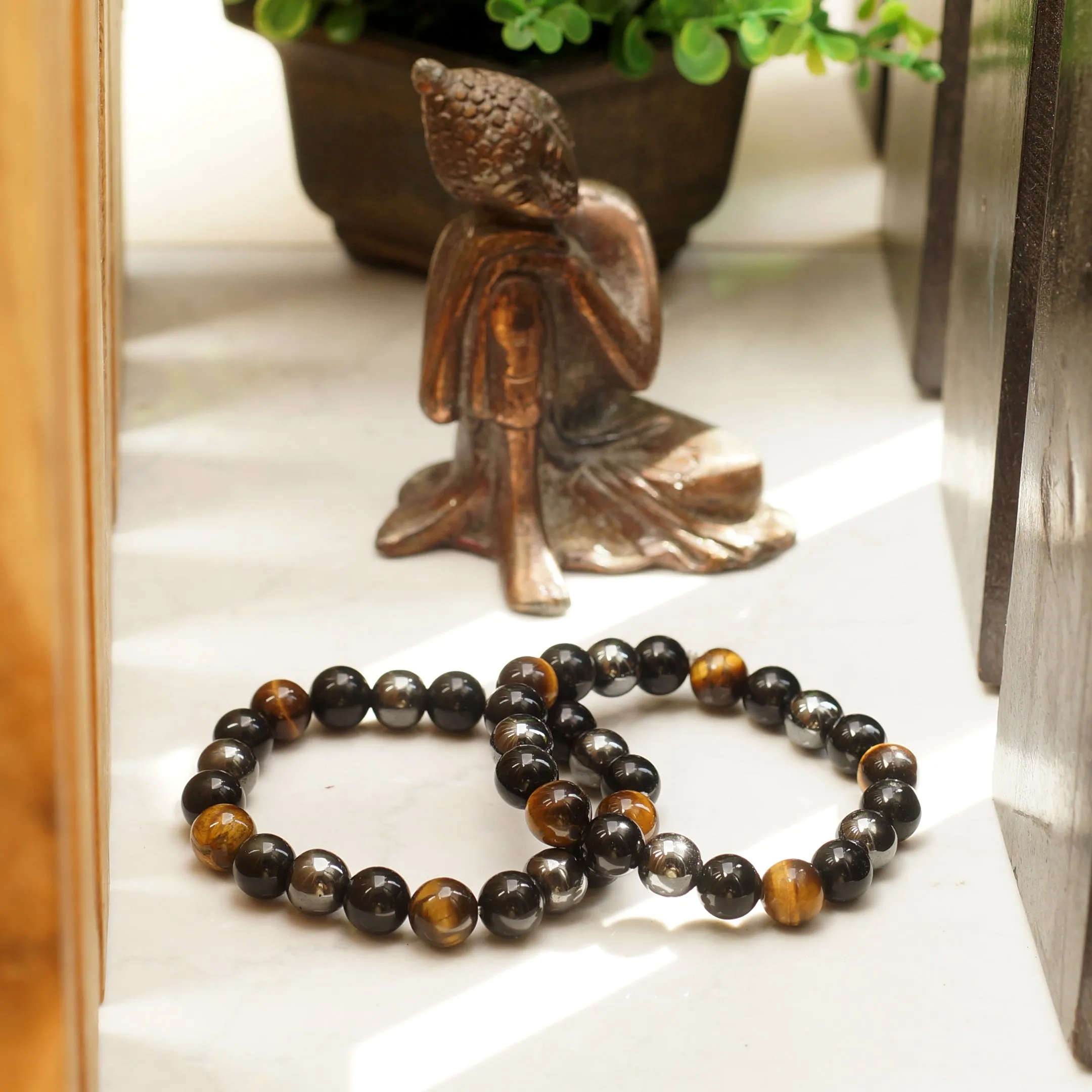 Triple Protection Bracelet - For Protection & Success- Bring Luck And Prosperity - Hematite - Black Obsidian - Tiger Eye - Stone Bracelet