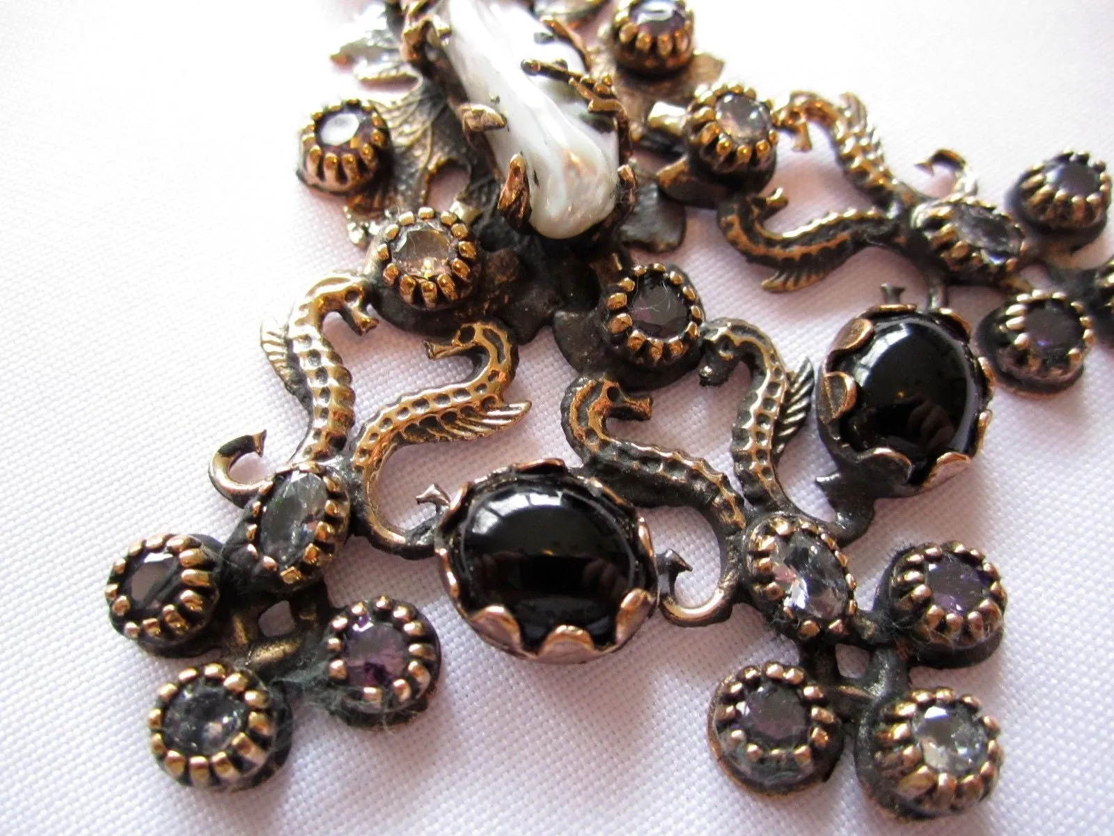 Turkish Pendant, Seahorse w/ Pearl & Stones