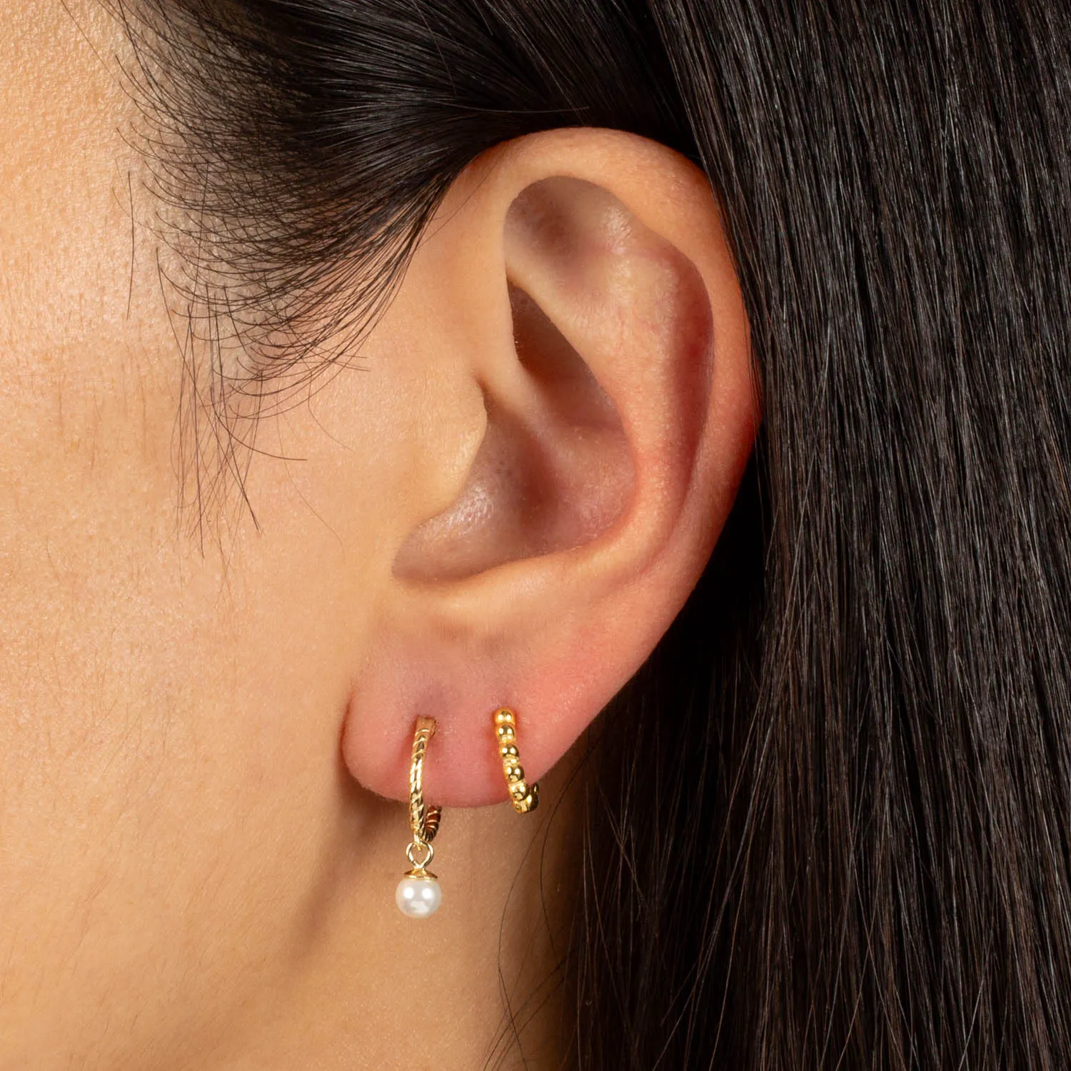 Twisted Pearl Huggie Earring