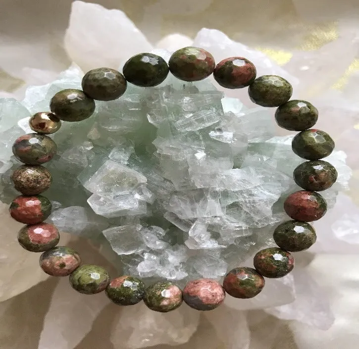 Unakite Jasper Genuine Crystal Bracelet - Healing heart chakra Aid