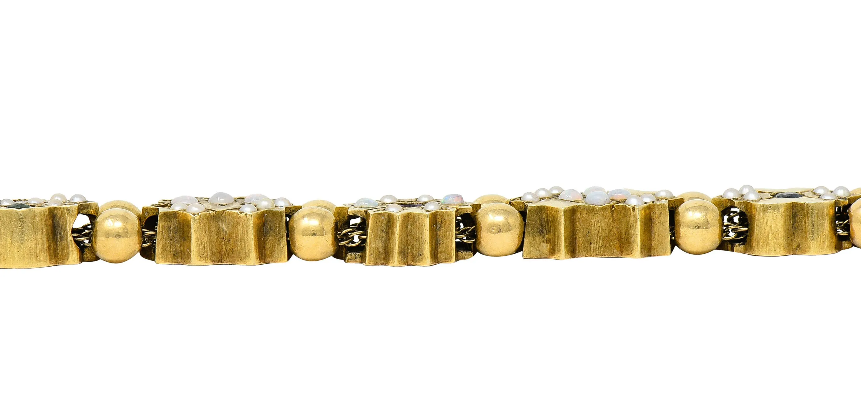 Victorian Multi-Gem 14 Karat Gold Slide Link Bracelet