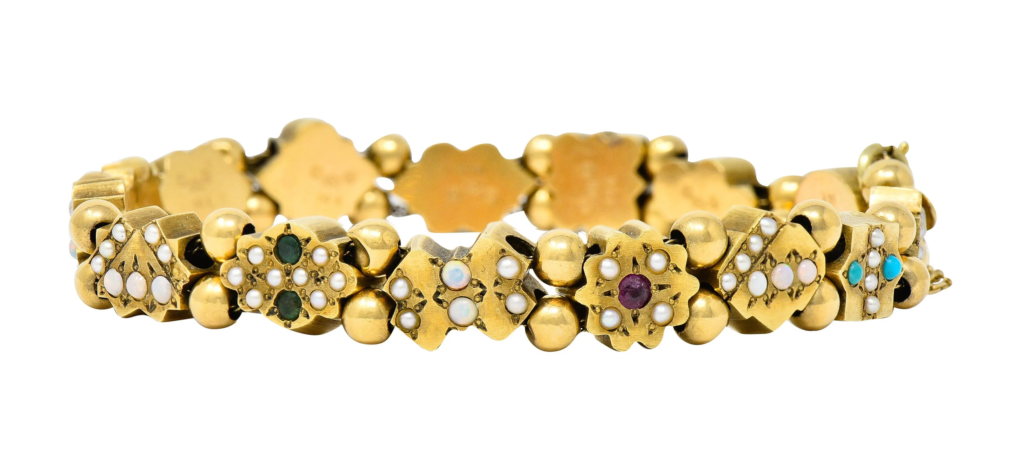 Victorian Multi-Gem 14 Karat Gold Slide Link Bracelet