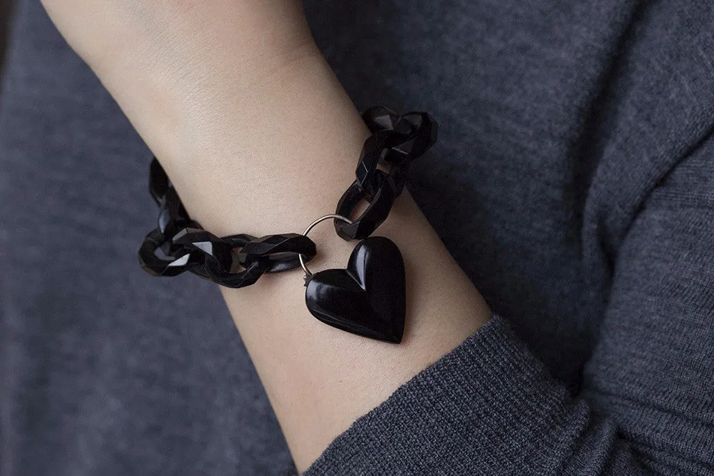 Victorian Whitby Jet Heart Padlock Bracelet