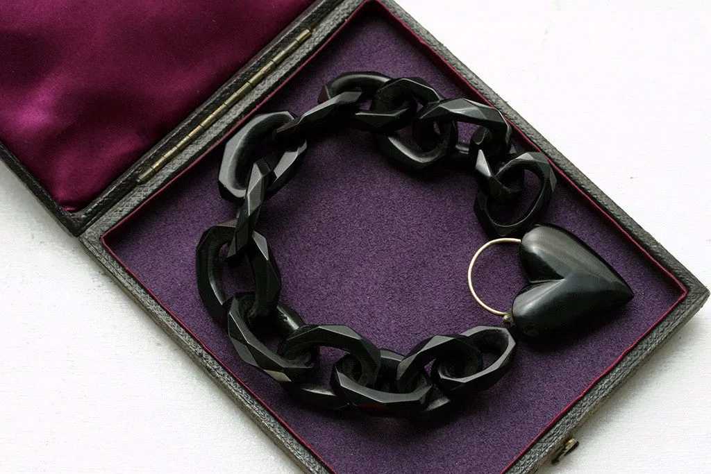 Victorian Whitby Jet Heart Padlock Bracelet