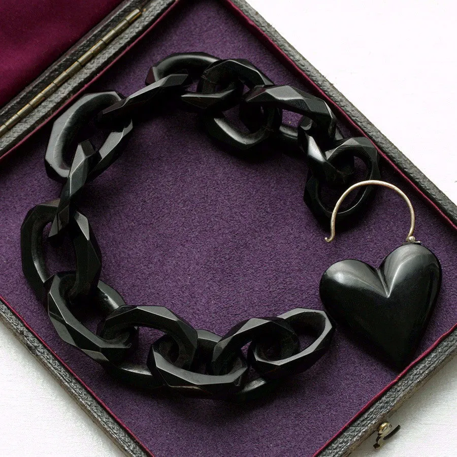 Victorian Whitby Jet Heart Padlock Bracelet