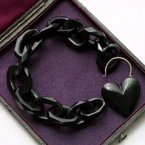 Victorian Whitby Jet Heart Padlock Bracelet