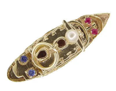 Vintage Gem Set Cruise Ship Charm in 14 Karat Gold