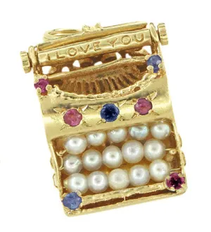 Vintage I Love You Gem Set Typewriter Charm in 14 Karat Yellow Gold