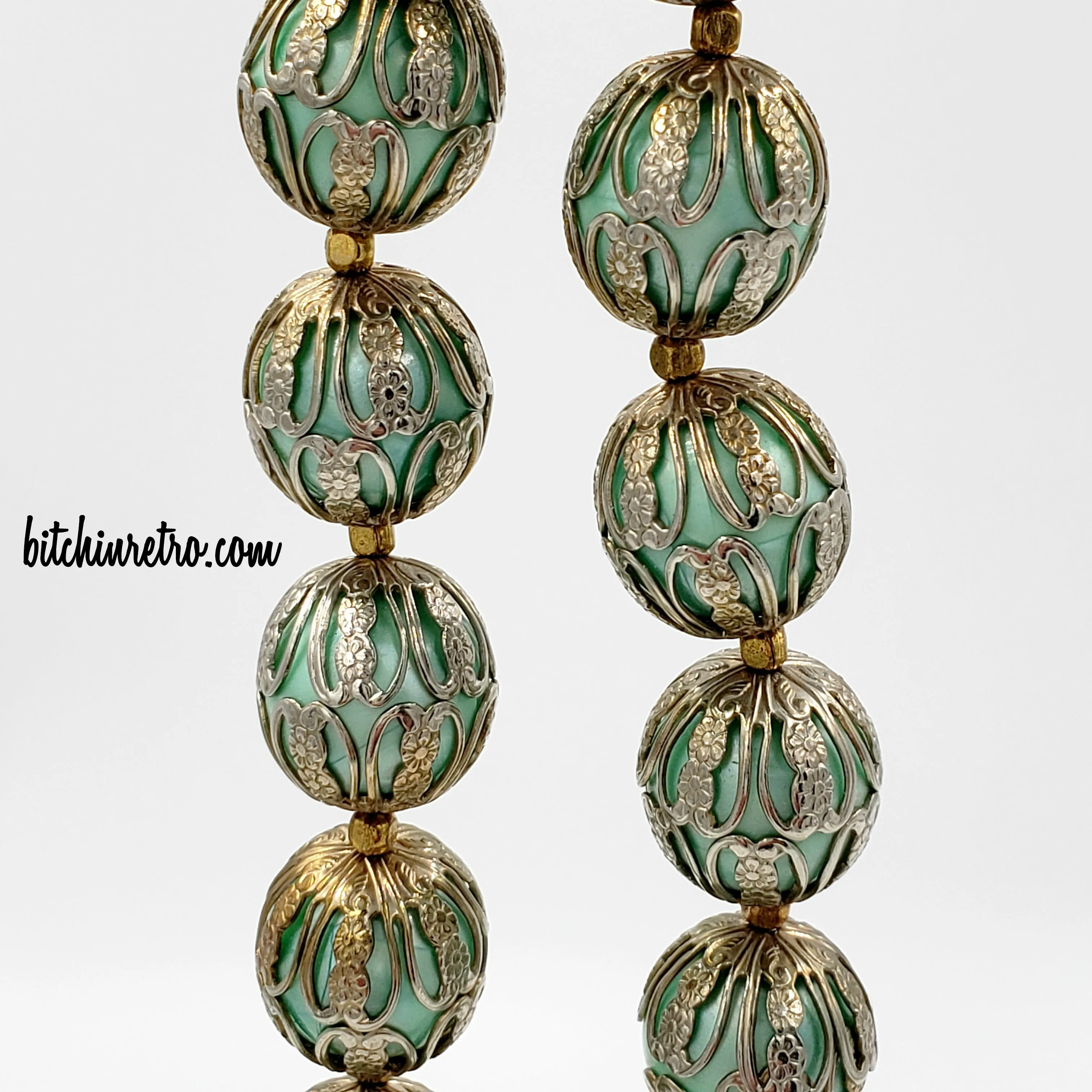 Vintage Moonglow Beaded Necklace and Earring Set With Baroque Filigree Bead Caps