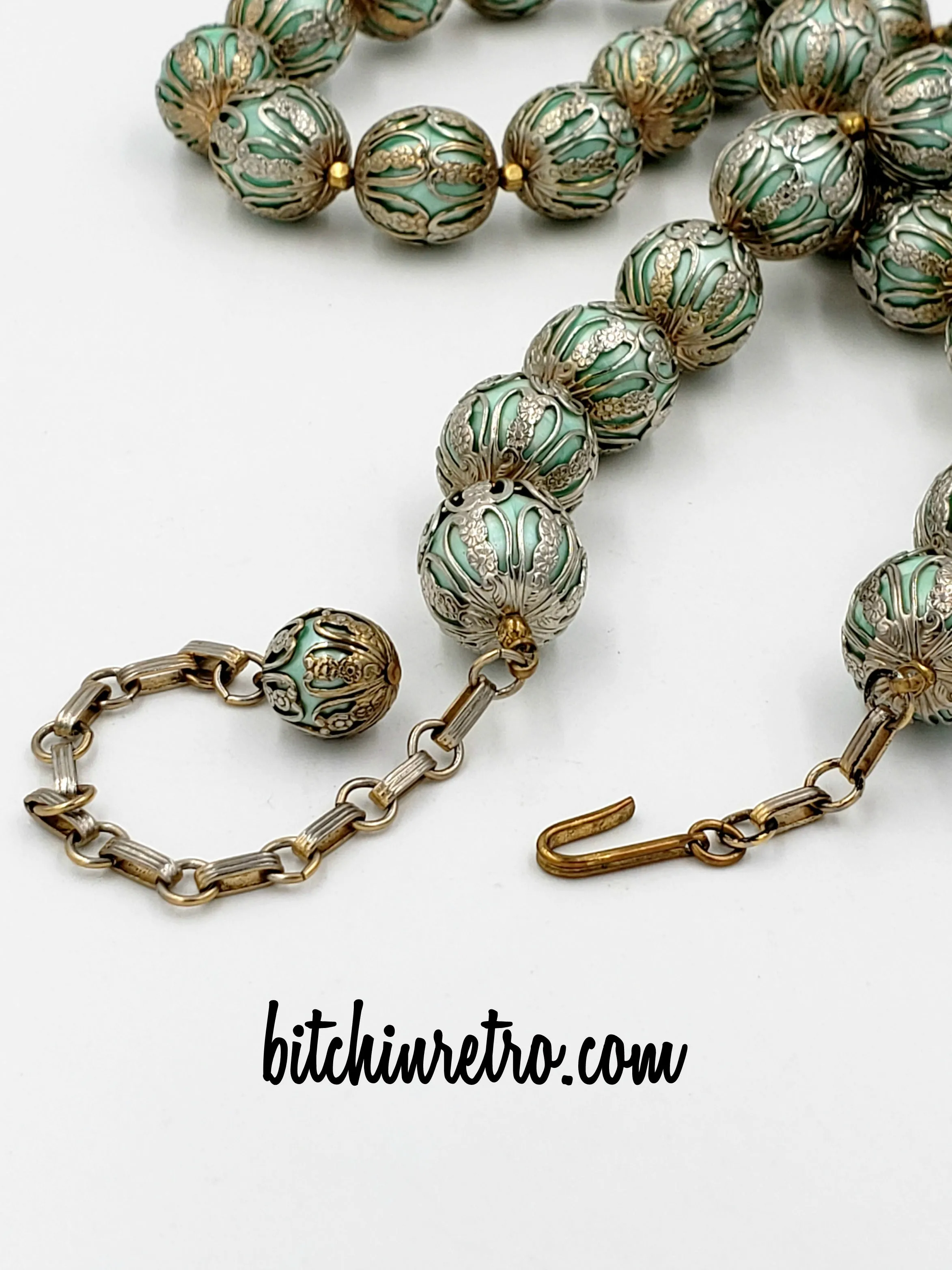 Vintage Moonglow Beaded Necklace and Earring Set With Baroque Filigree Bead Caps
