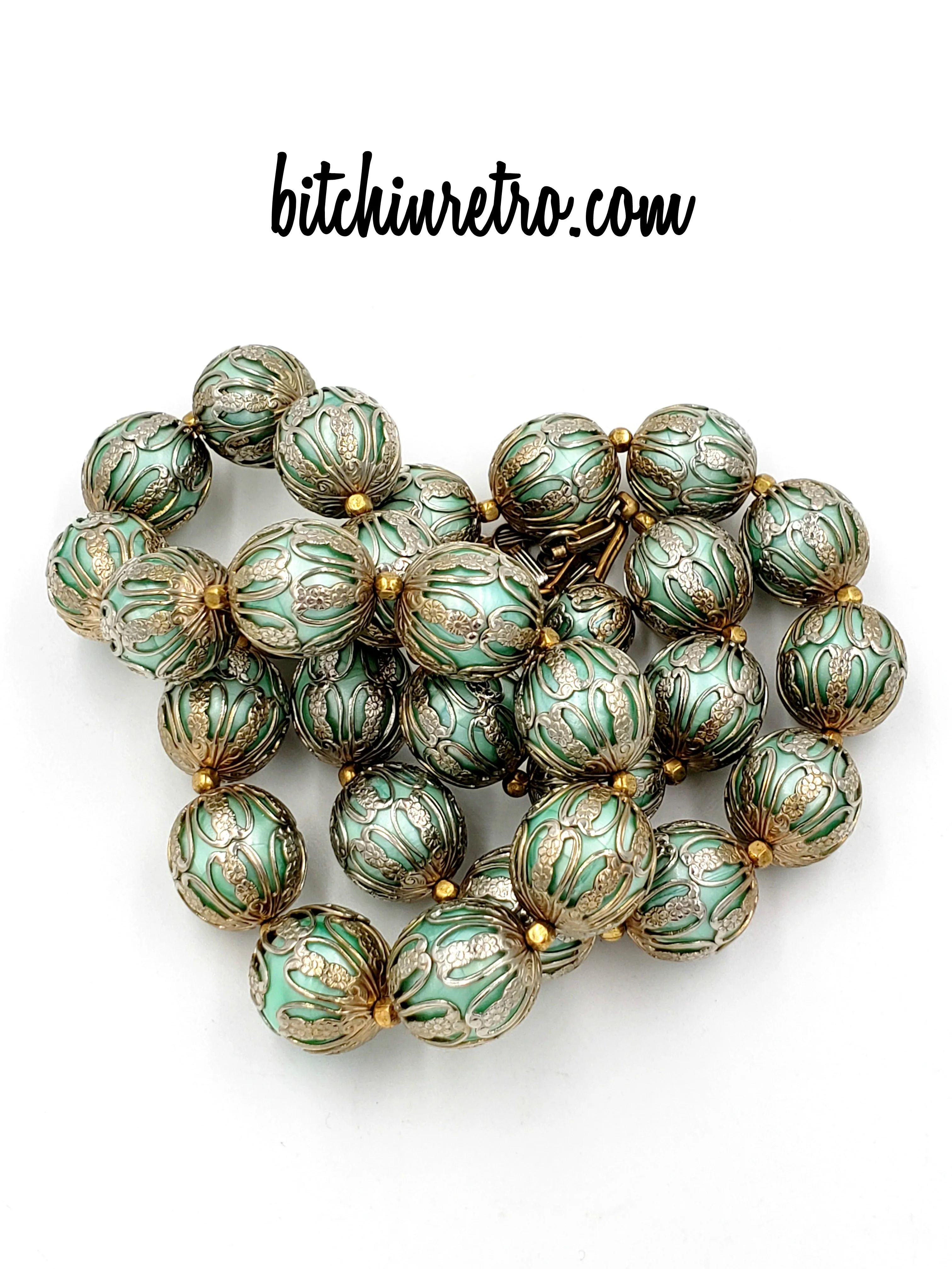 Vintage Moonglow Beaded Necklace and Earring Set With Baroque Filigree Bead Caps