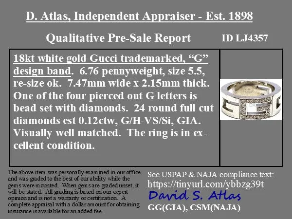 Vintage Open Work G Logo Diamond Band by Gucci