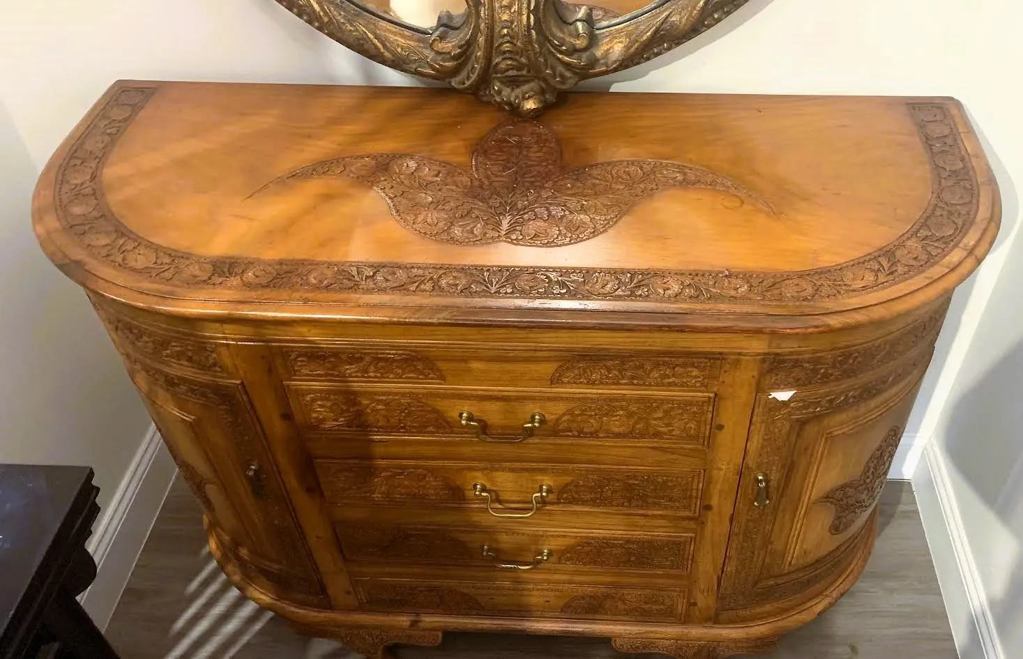 Vintage Solid Wood Carved Porch Cabinet Accent Cabinet