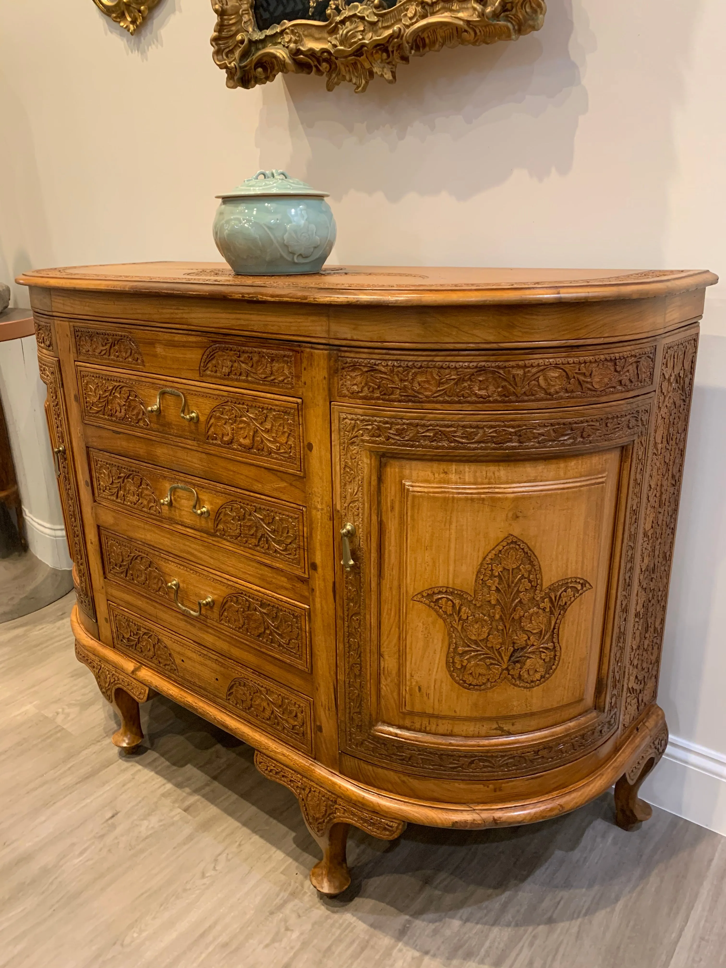 Vintage Solid Wood Carved Porch Cabinet Accent Cabinet