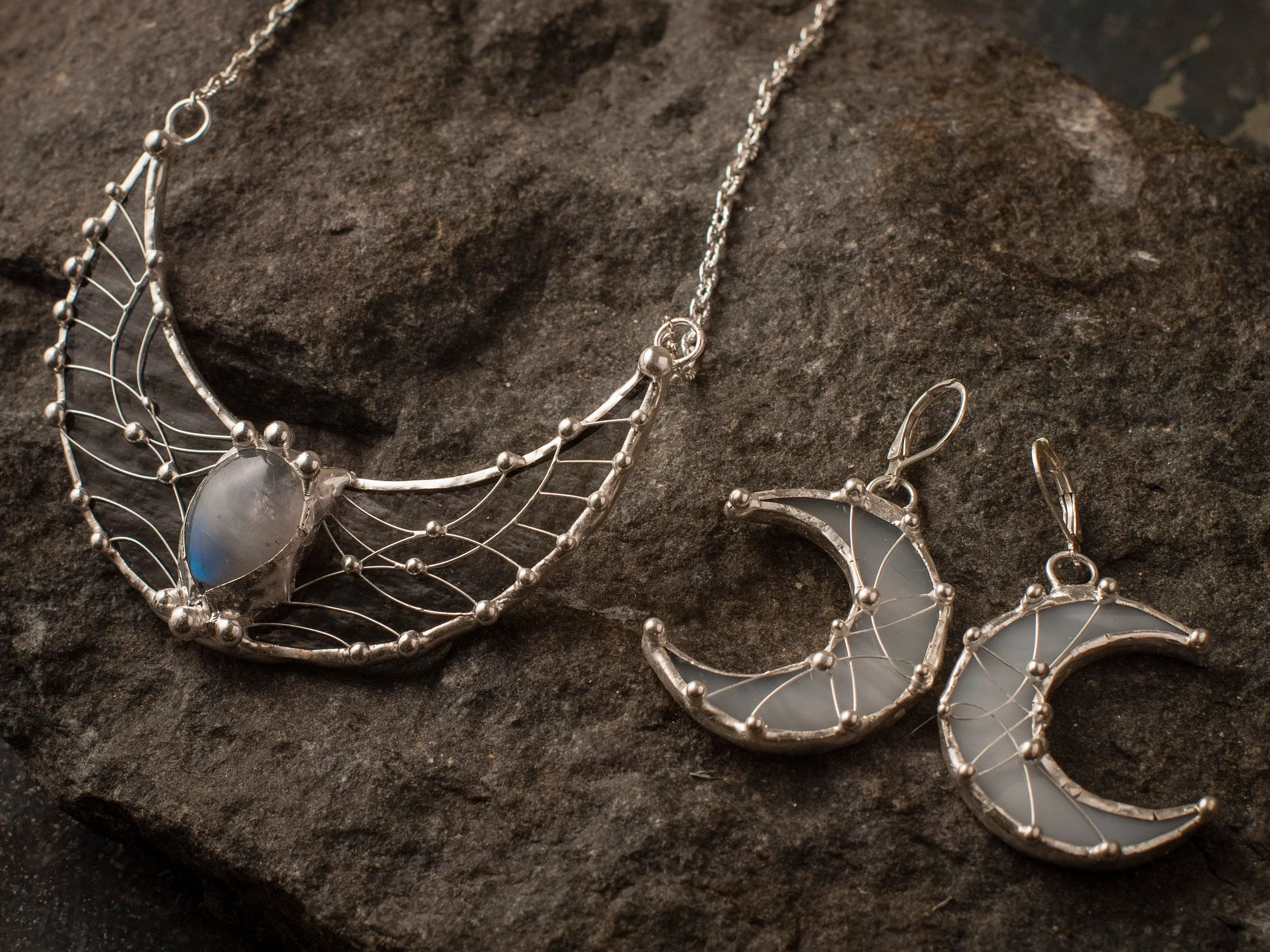 White Crescent Moon Earrings