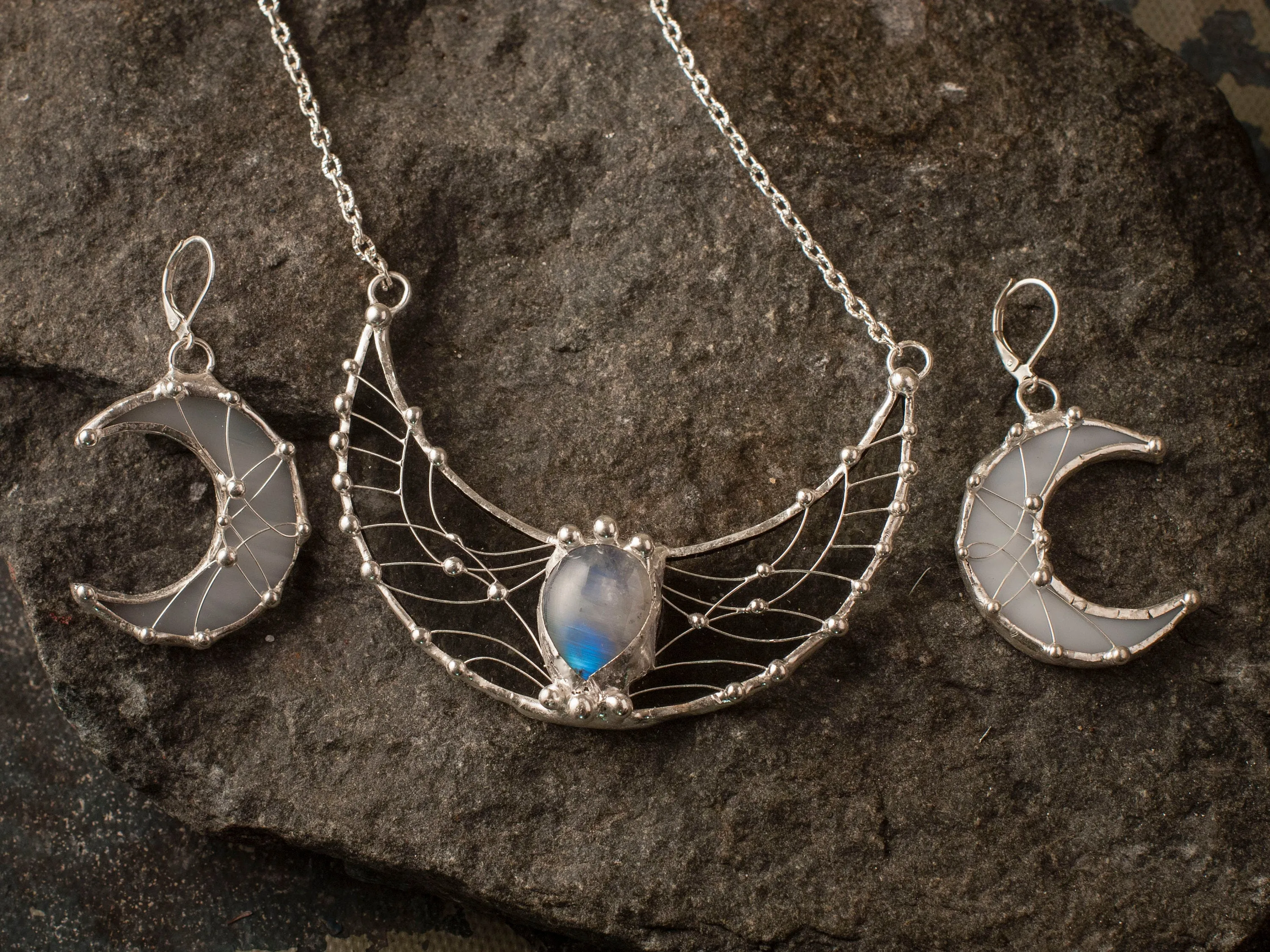 White Crescent Moon Earrings
