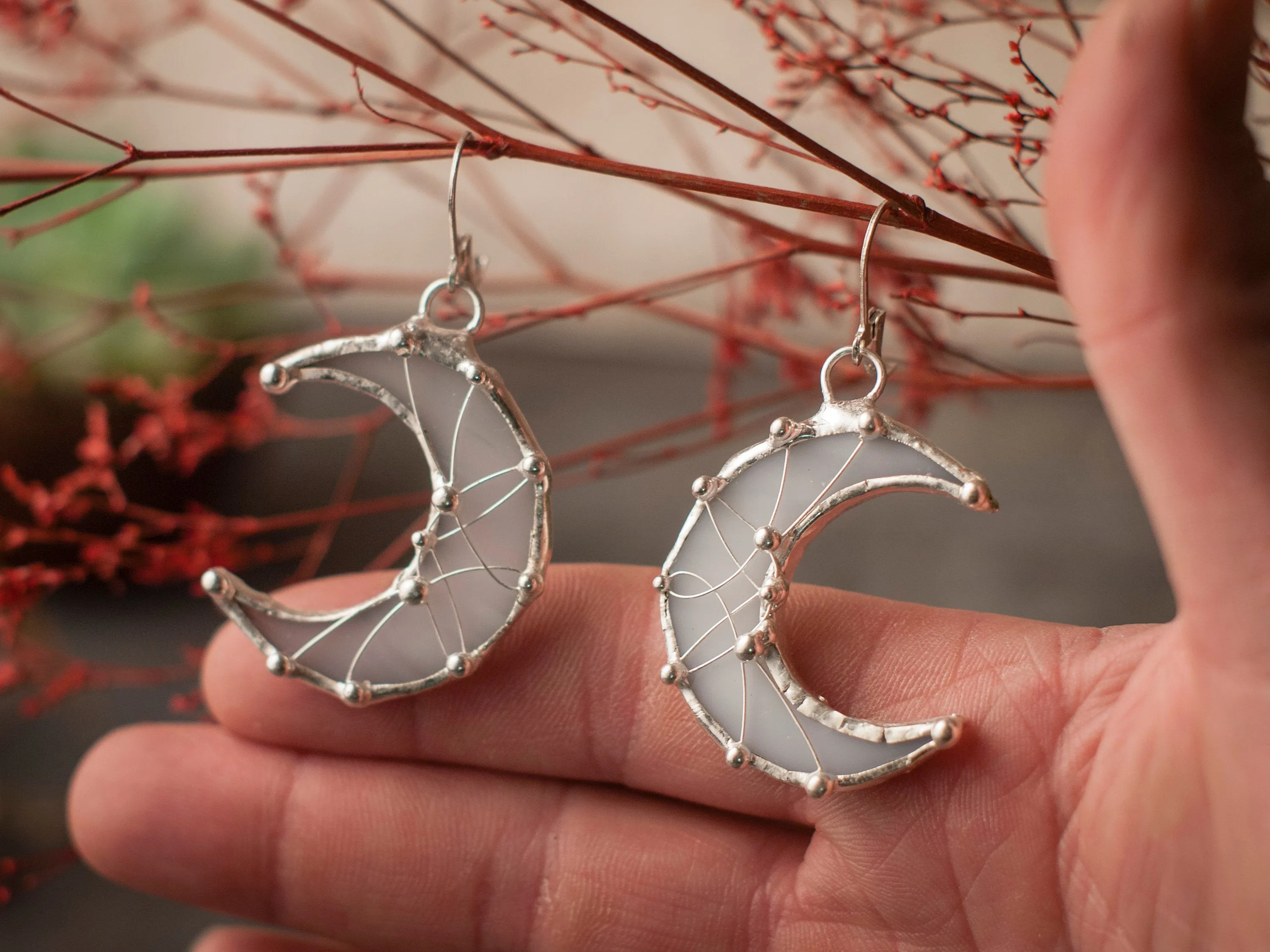 White Crescent Moon Earrings