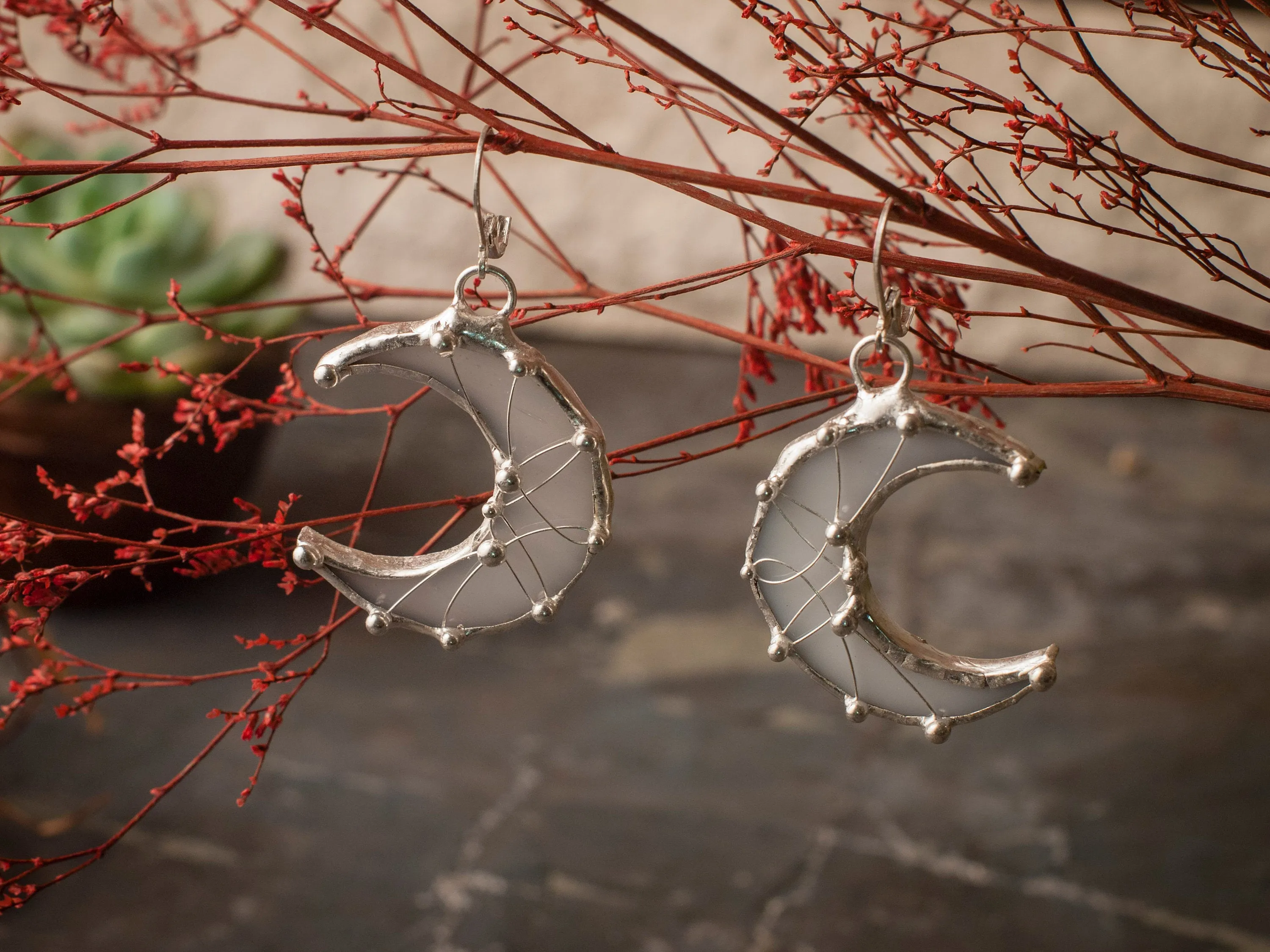 White Crescent Moon Earrings